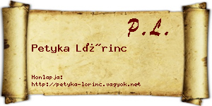 Petyka Lőrinc névjegykártya